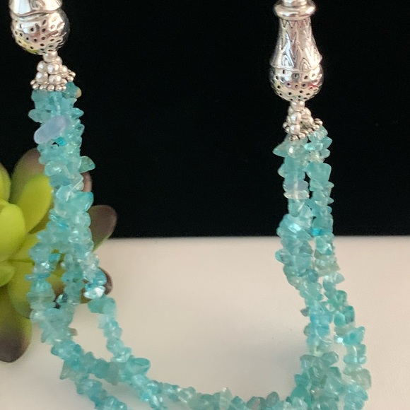 Blue Topaz Gemstone Silver Chain and Beads Necklace - Picture 7 of 7